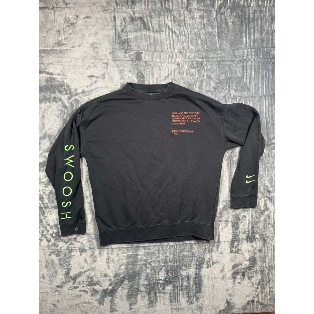 Nike Sweatshirt Mens L Black Swoosh Logo Graphic Crewneck Sportswear Pullover